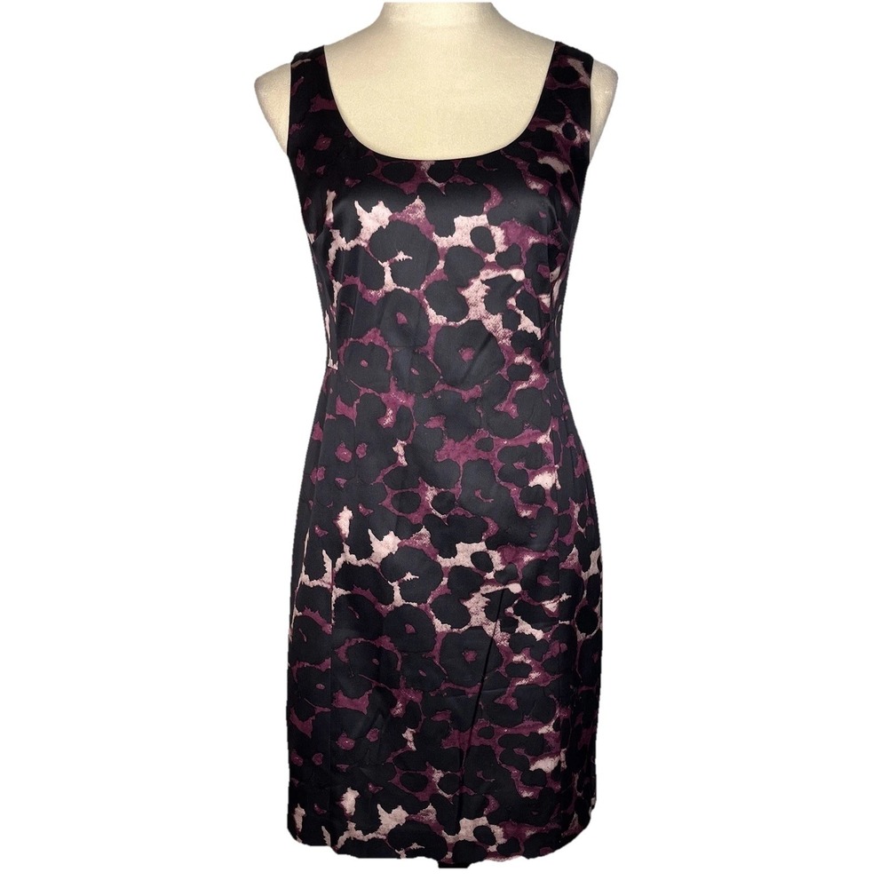 Ann Taylor Black Purple Silk Blend Sheath dress 2 Career Cocktail Wedding Party